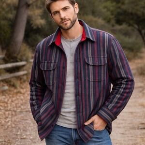 VTG Fieldmaster Wool Stripe Workwear Shirt Jacket Blanket  XLT Tall Korea